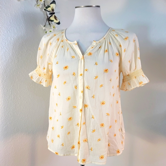 MADEWELL SMOCKED TOP FRENCH DAISY FLORAL PRINT BUTTON UP SIZE XXS - Picture 2 of 16